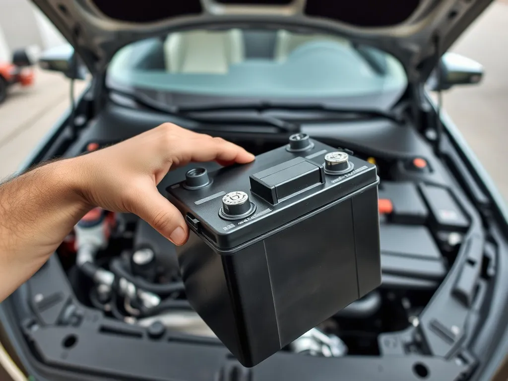 Mechanik montuje duży akumulator w nowoczesnym silniku, ukazując znaczenie doboru właściwej mocy baterii do auta