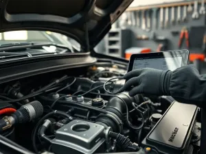 Srebrny Passat B5 w garażu z zamontowanym sportowym body kitem, obniżonym zawieszeniem i podkreślonym przednim zderzakiem