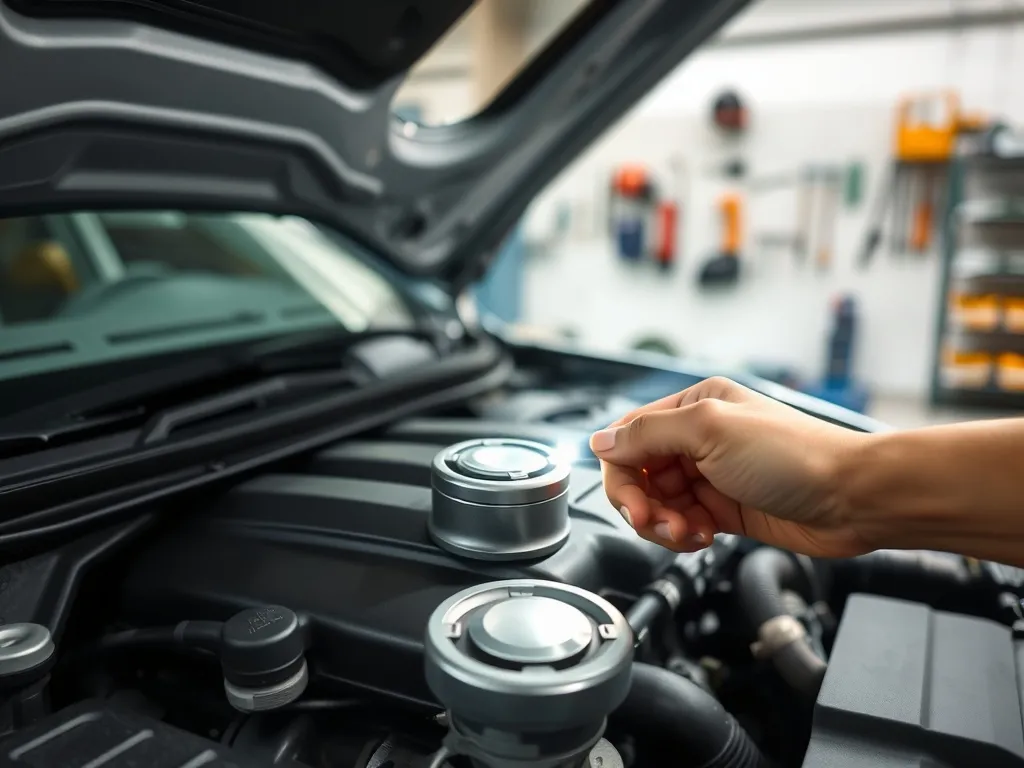 Mechanik latarką oświetla łączenie bloku silnika z głowicą, podkreślając miejsce potencjalnego uszkodzenia uszczelki.