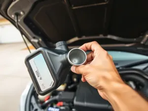 Stopa na pedale sprzęgła przy dźwigni zmiany biegów, ilustrująca prawidłowe użycie i ocenę stanu sprzęgła.