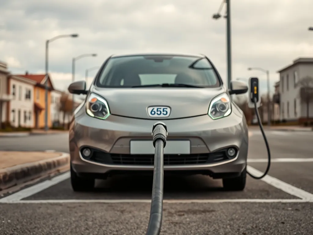 Nowoczesny kompaktowy samochód elektryczny ładuje się na stacji, podkreślając infrastrukturę EV w mieście.