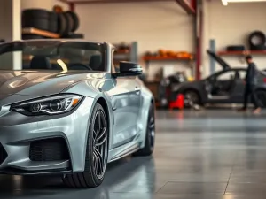 Audi TT w garażu z zamontowanym body kitem, wyeksponowany przedni zderzak, progi i obniżone zawieszenie