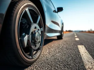 Zadbane auto zabytkowe na brukowanej ulicy w starym mieście, podkreślające klimat klasycznej motoryzacji.