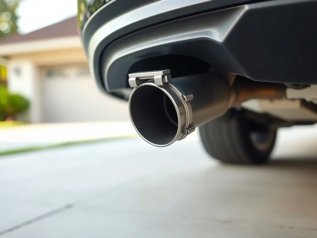 Zbliżenie na tylny wydech auta z prostym tłumikiem montażowym, pokazujące sposób wyciszenia wydechu przelotowego.