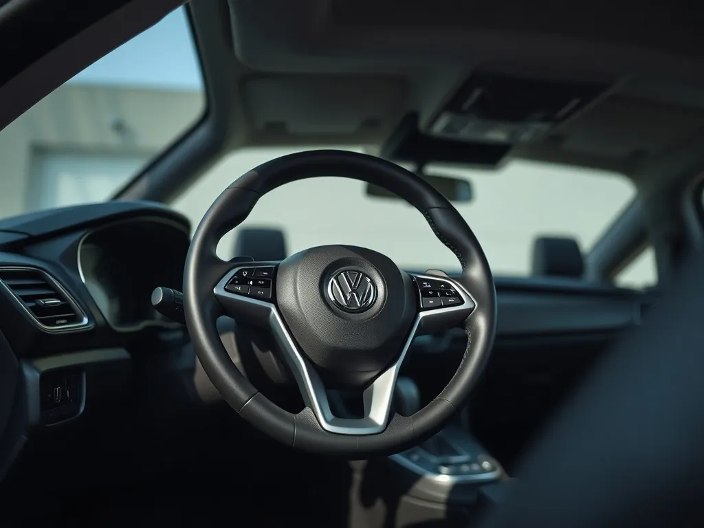 Nowoczesna kierownica w Golfie 6 na tle kokpitu, podkreślająca ergonomię wnętrza i układ deski rozdzielczej.