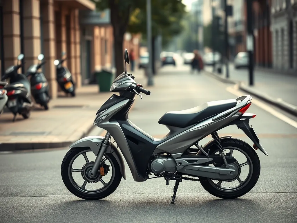 Niski, wąski motocykl zaparkowany na spokojnej miejskiej ulicy, idealny dla osób o wzroście około 165 cm.